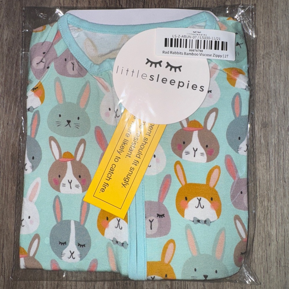 Little Sleepies Toddler Zippy PJ - Blue with Multicolor Bunny Print Rad Rabbits